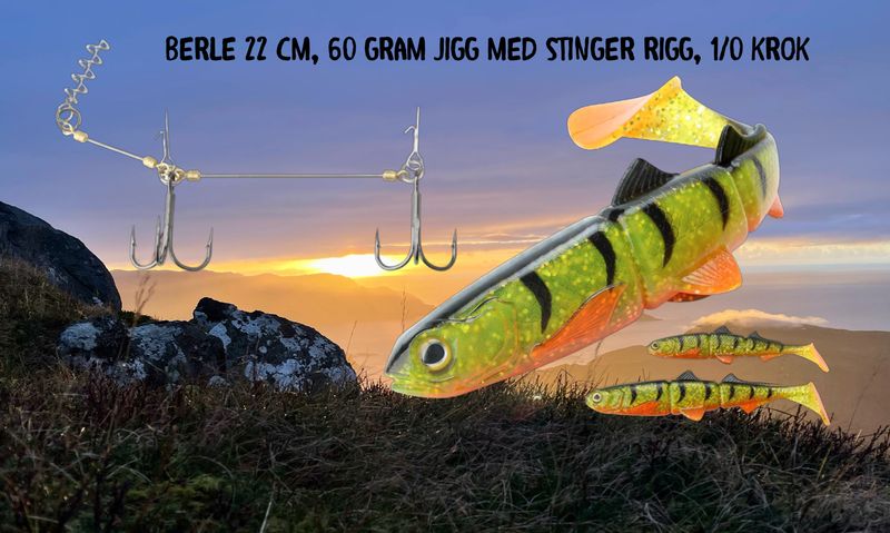 BERLE, 22cm, 60 grams jigg med rigg 2 kroker